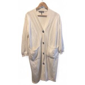 Toccin NY Wool Cardigan Sweater Women Small Cream Long Duster Front Pockets